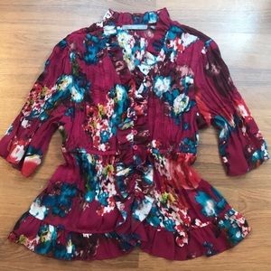5/$25 Floral blouse NY Collection Sheer petite Lg